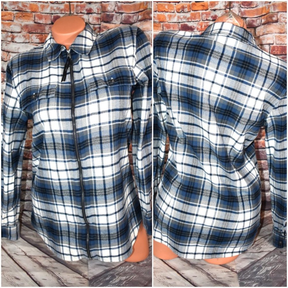 Chaps Medium Plaid Flannel Long Sleeve Zip-up Shirt Jacket